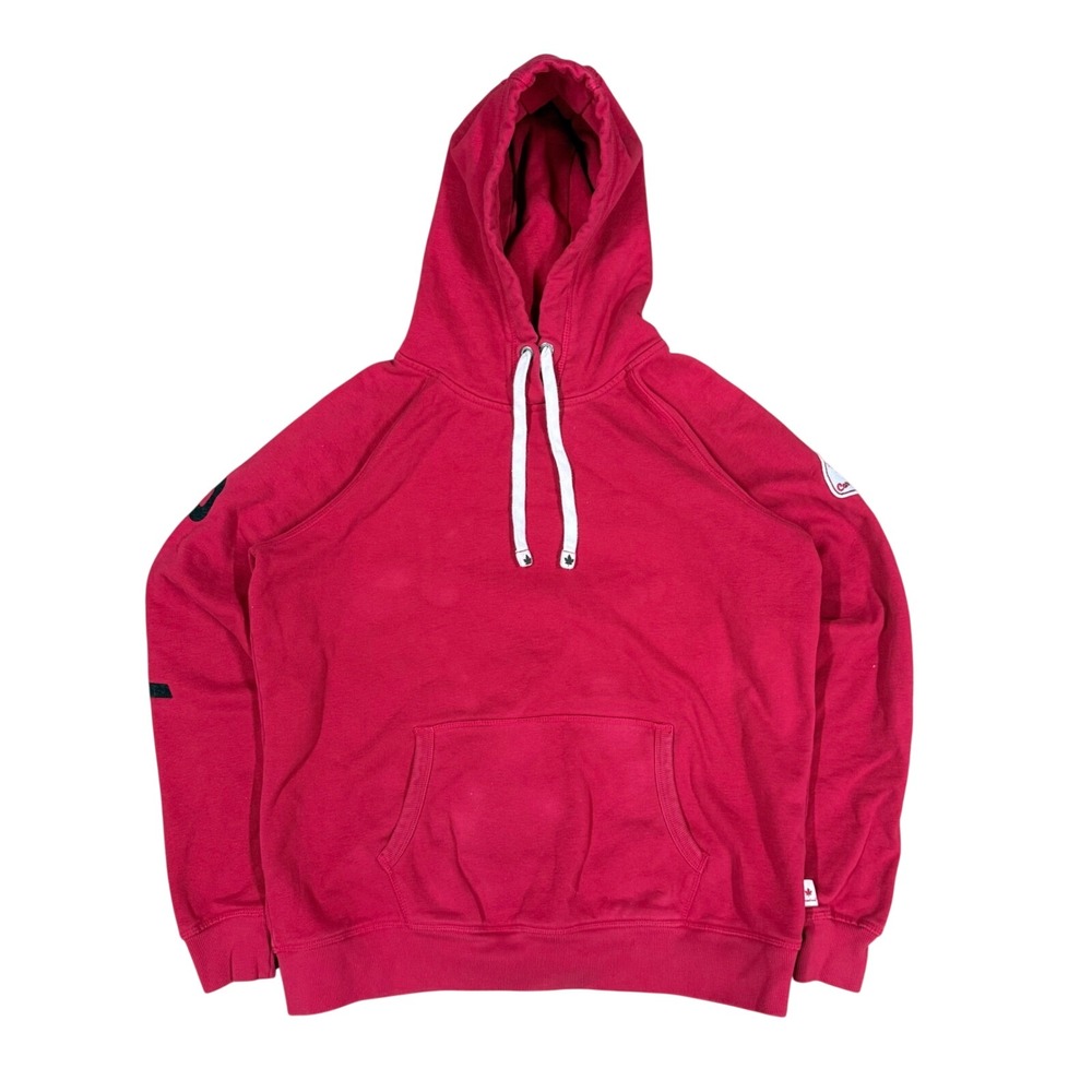 Canadiana Mens Red Fleece‎ Hoodie Sweatshirt Size Large Gorpcore Vibe